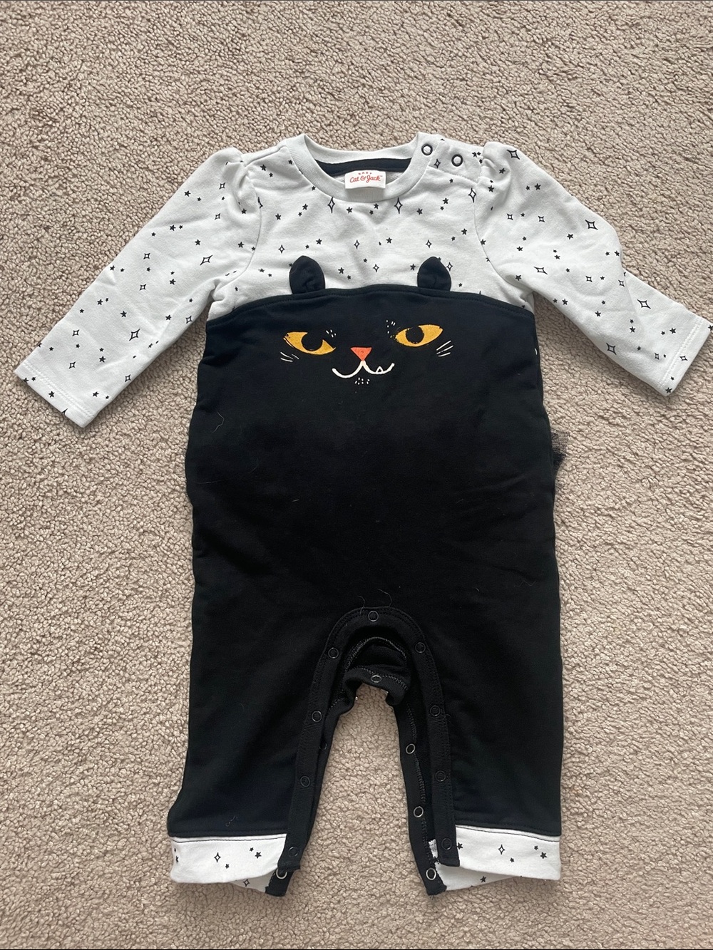 Halloween Cat Graphic Black & White Baby One-Piece Romper